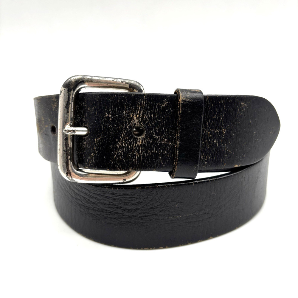 Vintage Y2K EXPRESS Black Genuine Leather Dress Belt M 31-36" Grunge Goth